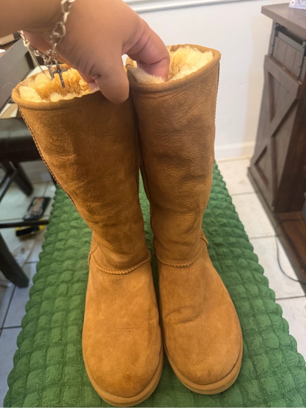 UGG Tall Suede Boots in Chestnut Brown with Shearling
